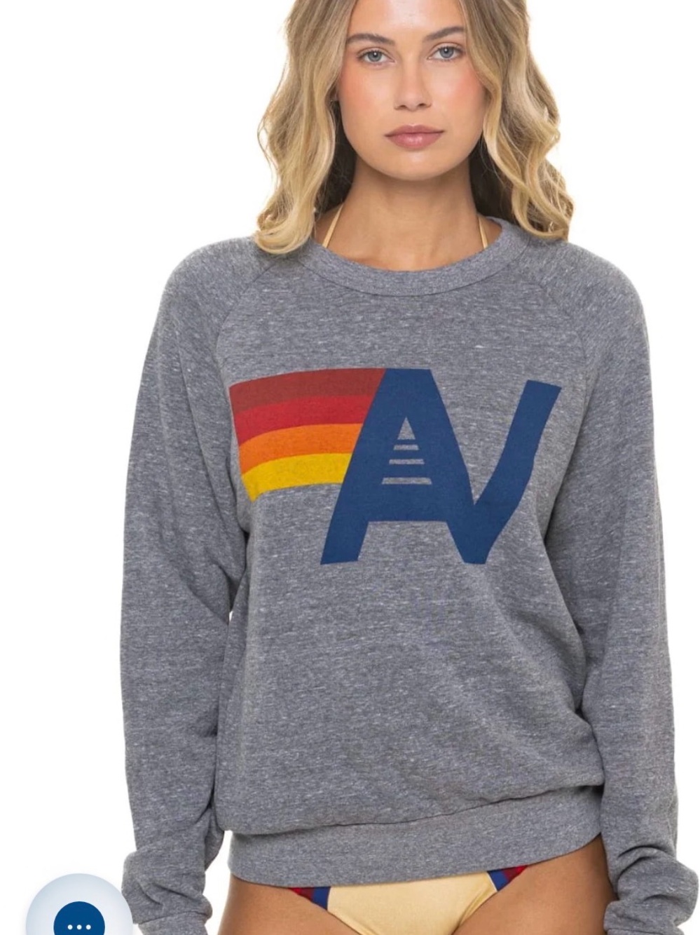 Aviator Nation Gray Crewneck Sweatshirt with Retro Stripe AV Logo